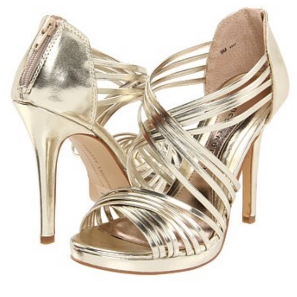 Chinese Laundry Gold Strappy 4”Heels/Sandals, 6.5